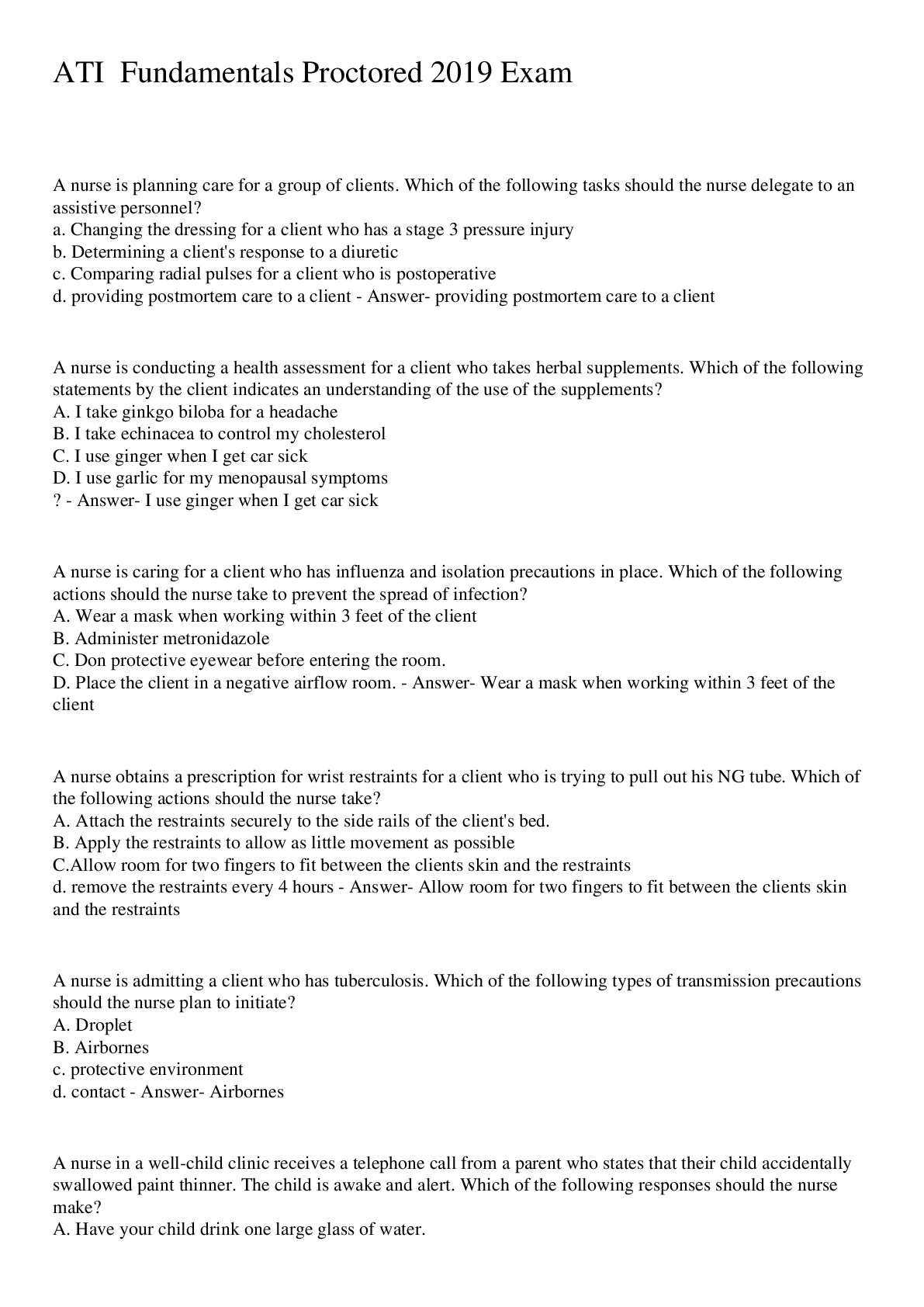 Preview image for ATI  Fundamentals Proctored 2019 Exam